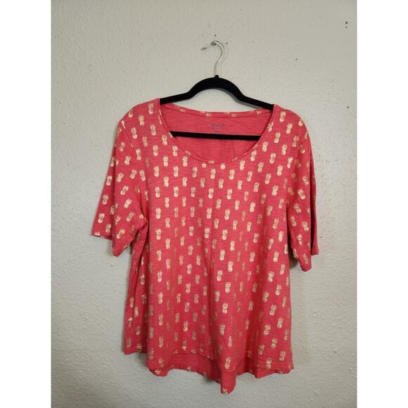 Chico's Women's Red Pineapple Round Neck Short Sleeve Ultimate Tee Shirt Size XL - Picture 1 of 5